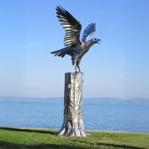 très grande statue de jardin aigle royal sur un arbre en acier inoxydable extérieur 385cm