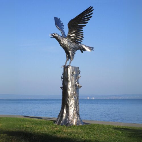 très grande statue de jardin aigle sur un arbre en acier inoxydable extérieur 385cm