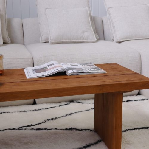 table basse en bois de teck massif recyclé 100cm rectangulaire style japonais inaya