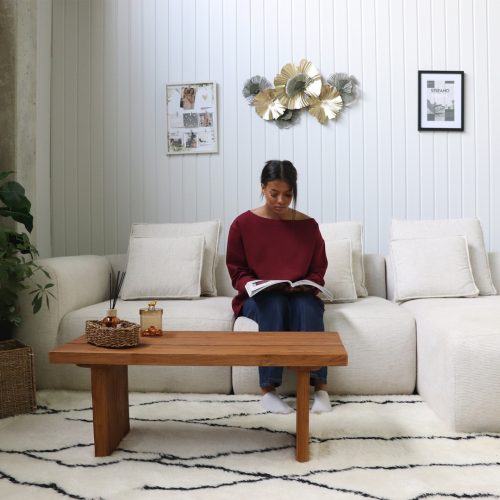 table basse en bois de teck massif 100cm rectangle style japonais inaya