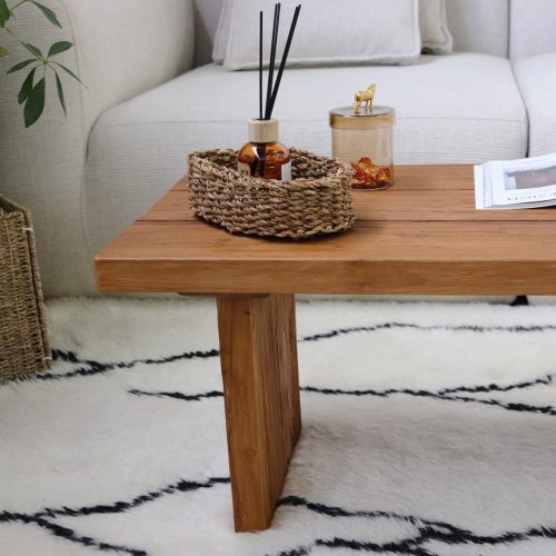 table basse en bois de teck massif recyclé 100cm rectangle design japonais inaya