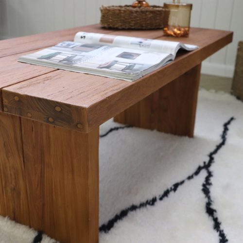 table basse en bois de teck massif recyclé 100cm rectangle style japonais minimaliste