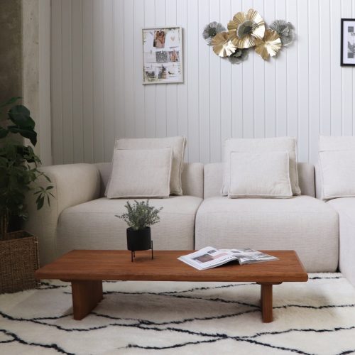 table basse en bois de teck massif recyclé 120cm rectangle style japonais