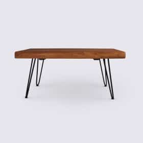 table basse bois de teck massif recyclé et jambe épingle 100cm
