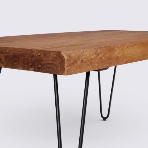 table basse en bois de teck massif recyclé et jambe épingle noir 100cm