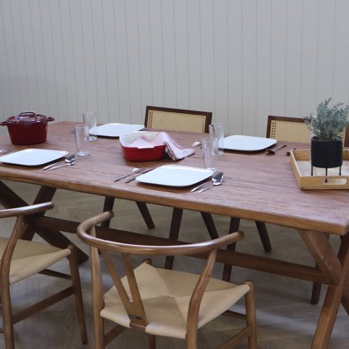 table de salle a manger en bois massif de teck recyclé 200cm 6 places