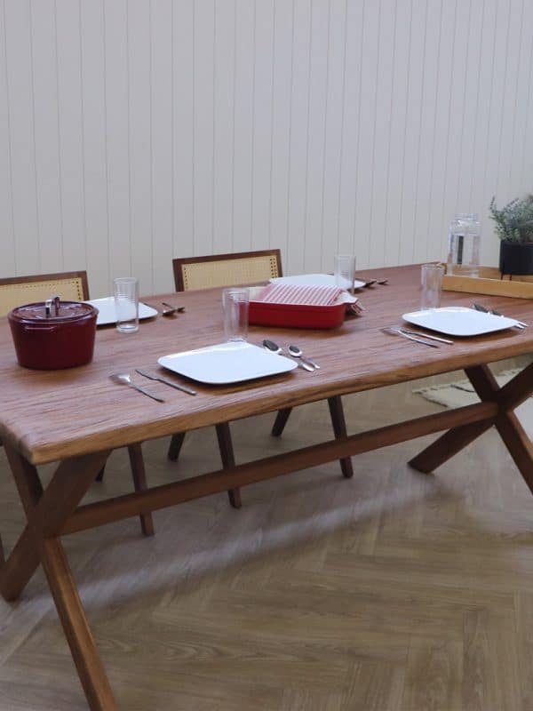 table de salon en bois massif de teck recyclé 200cm 6 places 8 places