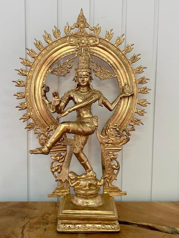 Statuette dieu indien Shiva Nataraja dansant debout en bronze couleur or 60 cm