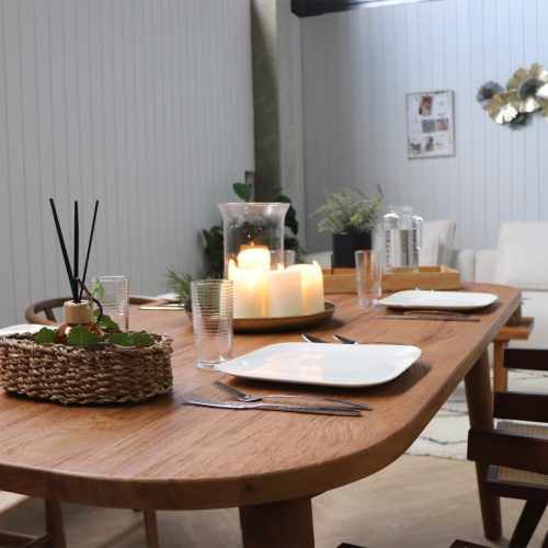 table de salle a manger en bois massif de teck recyclé 180cm 6 places 4 places rectangle coins arrondis