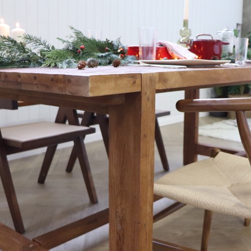 table de salle a manger en bois massif de teck recyclé 200cm 6 places rectangle ferme