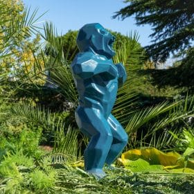 Statue gorille en pierre reconstituée bleu azur PROFILE