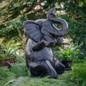 Statue fontaine éléphant assis noir antique PROFILE