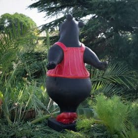 Statue hippopotame danseuse rouge en pierre reconstituée DOS