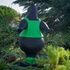 Statue hippopotame danseuse vert en pierre reconstituée DOS