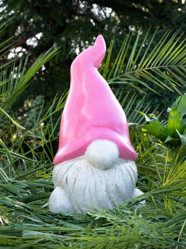 Statue nain rose en pierre reconstituée FACE