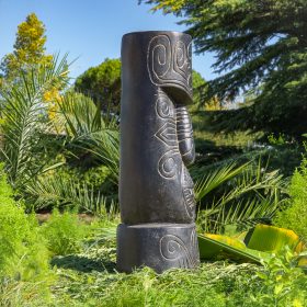 Totem tiki de Polynésie en pierre reconstituée noir MAORI PROFILE