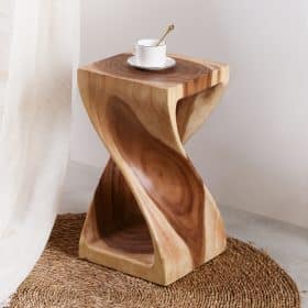 Tabouret table de chevet design en bois massif de suar 50 cm - version claire